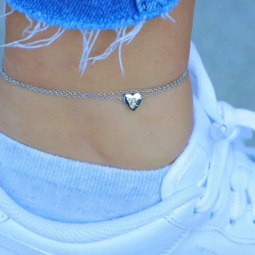 SILVER INITIAL ANKLET ❤️HEART CHARM PERSONALIZED ALPHABET DAINTY, ELDM22336 - Picture 7 of 13